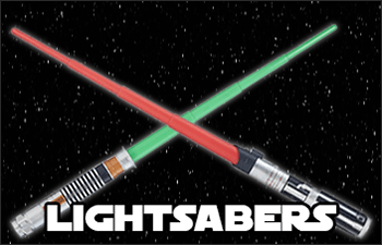 Collection of Star Wars lightsabers glowing in various colors